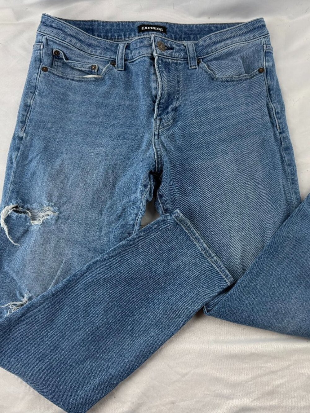 Express Skinny Hyper Stretch Light Wash Distressed Jeans Men Size 32x30